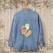 Schuur Uil Roze Bloemen Blauw Denim Jacket