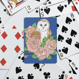 Schuur Uil Roze Bloemen Blauw Pokerkaarten