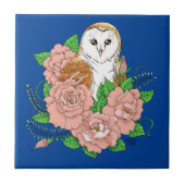 Schuur Uil Roze Bloemen Blauw Tegeltje (Voorkant)