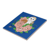 Schuur Uil Roze Bloemen Blauw Tegeltje (Zijkant)