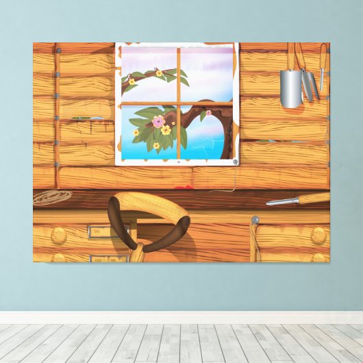 Schuur voor potgrond canvas afdruk (Insitu (Houten vloer))
