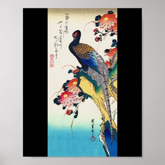 Schuurmiddel en chrysanthemum, Hiroshige, Ukiyo-e Poster (Voorkant)