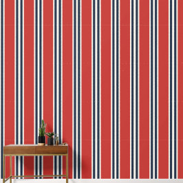 Schuurrood & Marineblauw Dubbele Rugby Streep Behang
