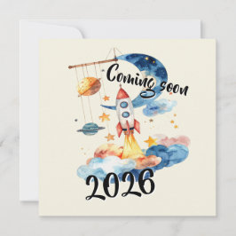 Schwangerschaft verkünden 2026 Rakete Weltraum  Feestdagenkaart