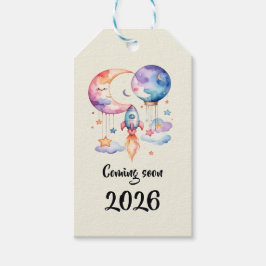 Schwangerschaft verkünden Aquarell Heißluftballon  Cadeaulabel