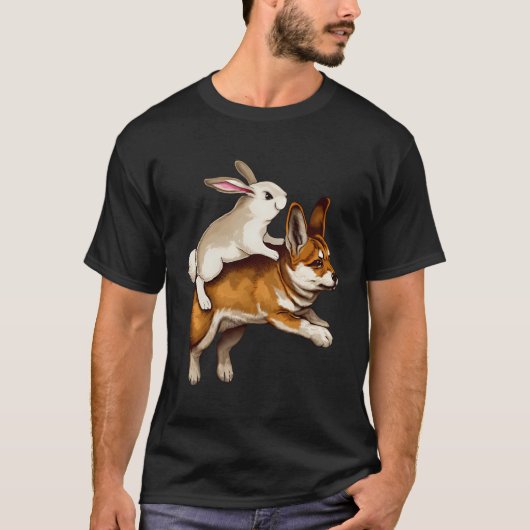 Schwarz Normalrabbit Riding Een Shiba Whimsical Pe T-shirt (Voorkant)