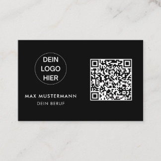 Schwarz Weiß Visitenkarte mit Logo und QR Code Visitekaartje
