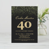 Schwarze Gold-Glitzer Einladungen 40. Geburtstag Kaart (Staand voorkant)