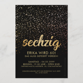 Schwarze Gold-Jubiläum Einladungen 60. Geburtstag Kaart