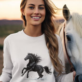 Schwarzer Galopp: Pferd in Bewegung T-shirt