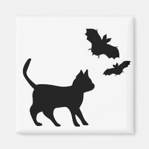 Schwarzer Kater mit Fledermaus Magneet