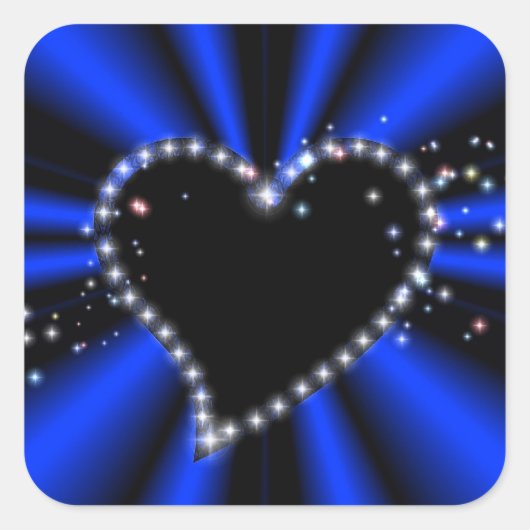 schwarzes Herz mit Sternchen auf blau - schwarz Vierkante Sticker (Voorkant)