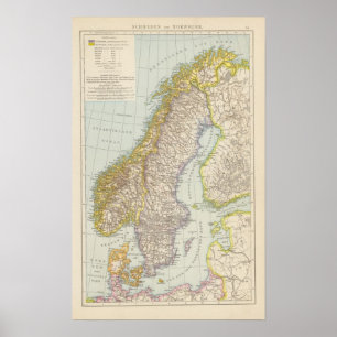 Schweden, Norwegen - Kaart Zweden en Noorwegen Poster
