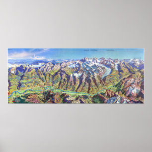 " Schweiz: 1960er/heute - Wallis Panoramakarte Poster