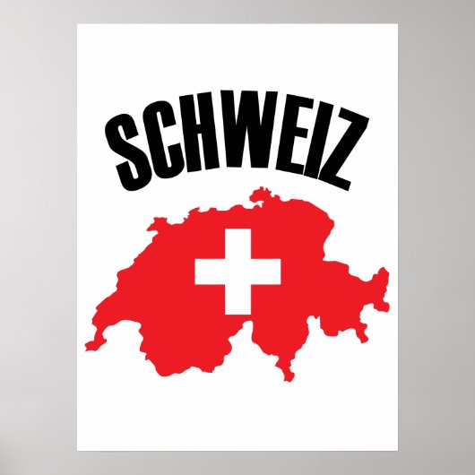 Schweiz Zwitserland Map Flag Poster (Voorkant)