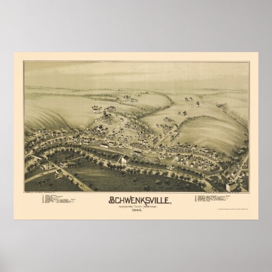 Schwenksville, PA Panoramic Map - 1894 Poster (Voorkant)