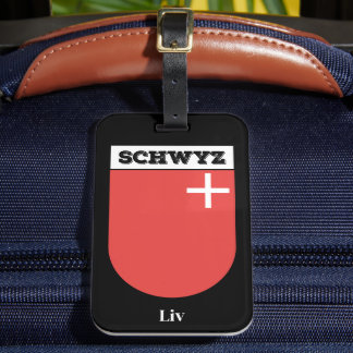 Schwyz, Zwitserland | Zwitserse vuurwapenschild Bagagelabel