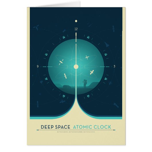 Sci-Fi Ad, blauwe atoomklok, diepe ruimte (Voorkant)
