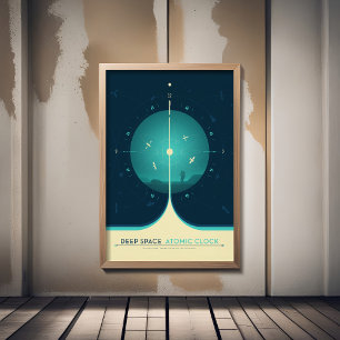 Sci-Fi Ad, blauwe atoomklok, diepe ruimte Poster