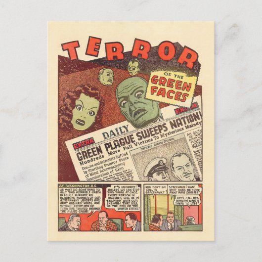  Sci-Fi Adventure Terror of the Green Faces Briefkaart (Voorkant)
