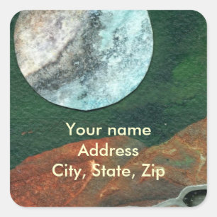 Sci-Fi alien moon stijgt over kale rots, groene he Vierkante Sticker