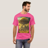 Sci-Fi Alien World Uitzicht Planet Ufo Tower T-shirt (Voorkant volledig)