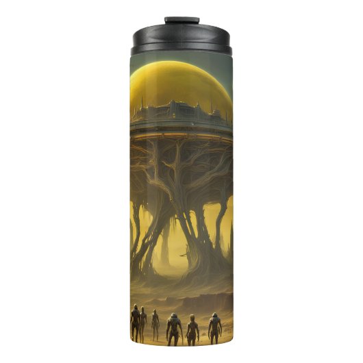 Sci-Fi Alien World Uitzicht Planet Ufo Tower Thermosbeker (Voorkant)
