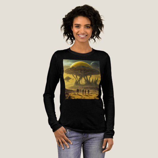 Sci-Fi Alien World Uitzicht Planet Ufo Tower Tri-Blend Shirt (Voorkant)