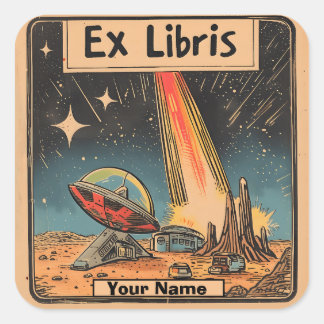 Sci-Fi Comic Bookplate Vierkante Sticker