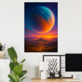 Sci-Fi Cosmic City Poster Wall Art – Futuristic (Bureau à domicile)