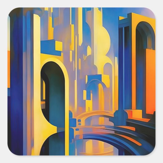 SCI-FI Futuristische stad Vierkante Sticker (Voorkant)