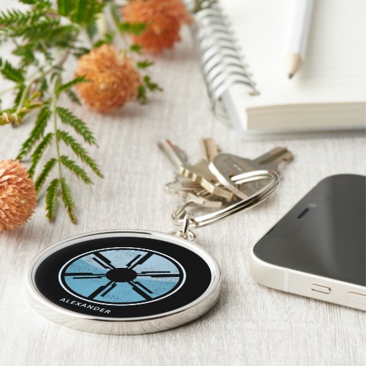 Sci Fi Kosmische Ruimte Blauw Ombre Futuristische Sleutelhanger (Zijkant)