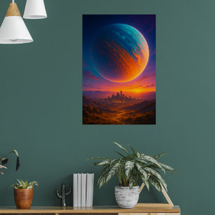 Sci-Fi Kosmische Stad Poster Muurkunst – Futuristi