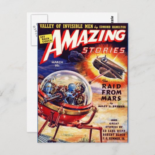  Sci Fi kunst Raid van Mars Briefkaart (Voorkant / Achterkant)