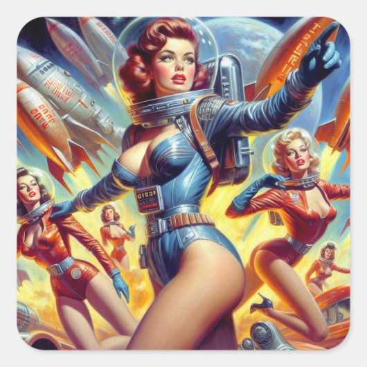 Sci-Fi Meisjes Vierkante Sticker (Voorkant)