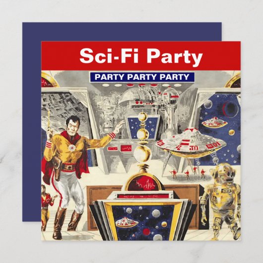 Sci-fi Party Invitations Robot Space Travel (Devant / Derrière)