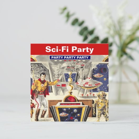 Sci-fi Party Invitations Robot Space Travel (Debout devant)