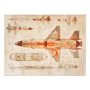 Sci-Fi Rocket Blueprint Foto Afdruk