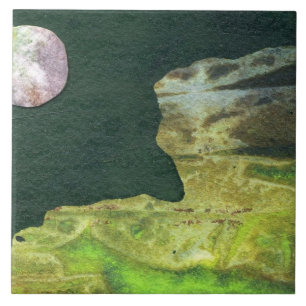 Sci-Fi roze maan in lage baan rond buitenaardse we Tegeltje