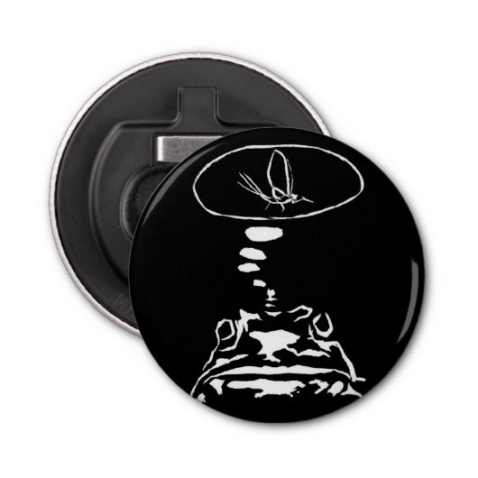 Sci-Fi smart animals "Hungry Frog Dreams" Button Flesopener (Voorkant)