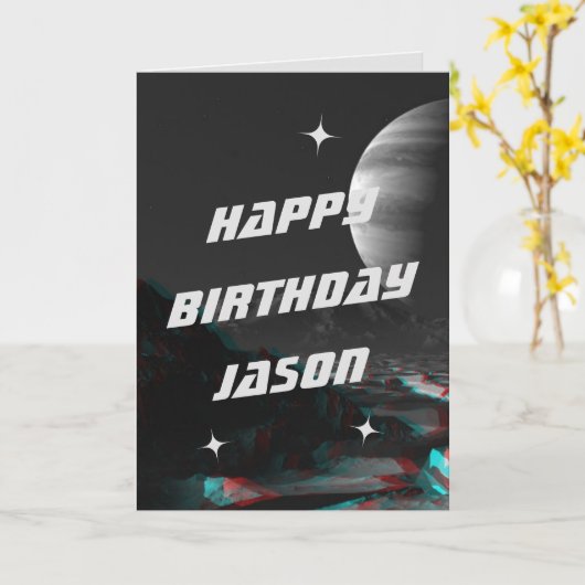Sci-Fi Space 3D Anaglyph Verjaardag Kaart (Gele Bloem)
