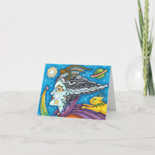 Sci Fi SPACE WITCH & COMET CAT HALLOWEEN Blank Kaart