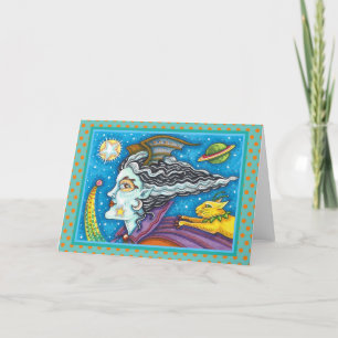 Sci Fi SPACE WITCH & COMET CAT HALLOWEEN Blank Kaart