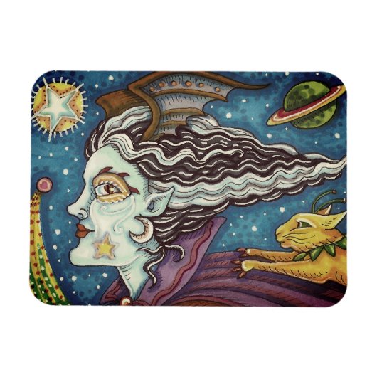 SCI FI SPACE WITCH & COMET CAT HUMORISTISCHE HALLO MAGNEET (Horizontaal)