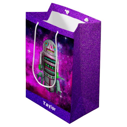Sci Fi speelgoed Robot paarse Galaxy aangepaste na Medium Cadeauzakje (Voorkant Gekanteld)