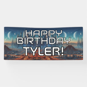 Sci-Fi thema HAPPY BIRTHDAY met naam Spandoek