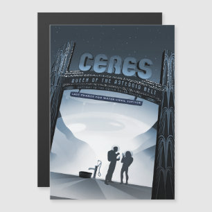 Sci-Fi Travel Ad, Dwergplaneet Ceres Magnetische Uitnodiging
