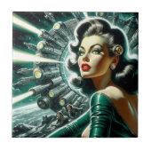 Sci-fi Vrouw Illustratie Tegeltje (Voorkant)