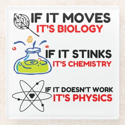 Science BIOLOGY CHEMISTRY PHYSICS Glazen Onderzetter (Voorkant)