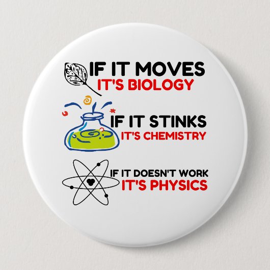 Science BIOLOGY CHEMISTRY PHYSICS Ronde Button 4,0 Cm (Voorkant)